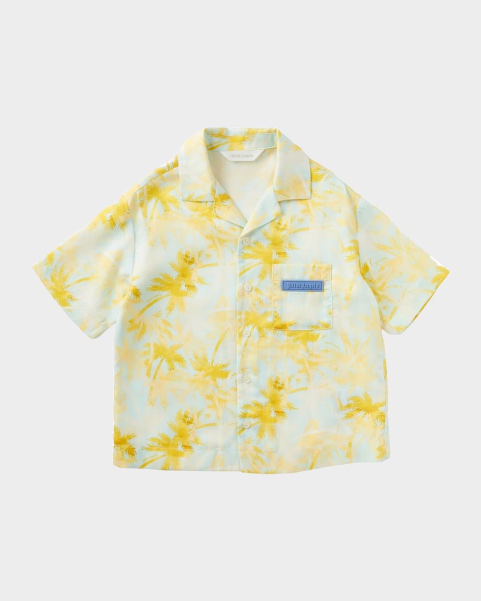 Boy's Palm Tree-Print Bowling Shirt, Size 4-12